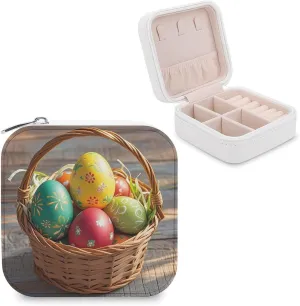 Basket And Easter Eggs Jewelry Box Travel Jewelry Organizer Multi-functional Mini Travel Case Holder for Women Stud Earrings Rings Necklaces Pendant Bracelets Storage