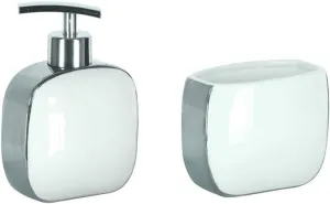 Bathroom Accessories Set - 2 Pieces - Pearl Bathroom Tumbler and Soap Dispenser - Luxurious Countertop Accessories. - Shiny Finish - White