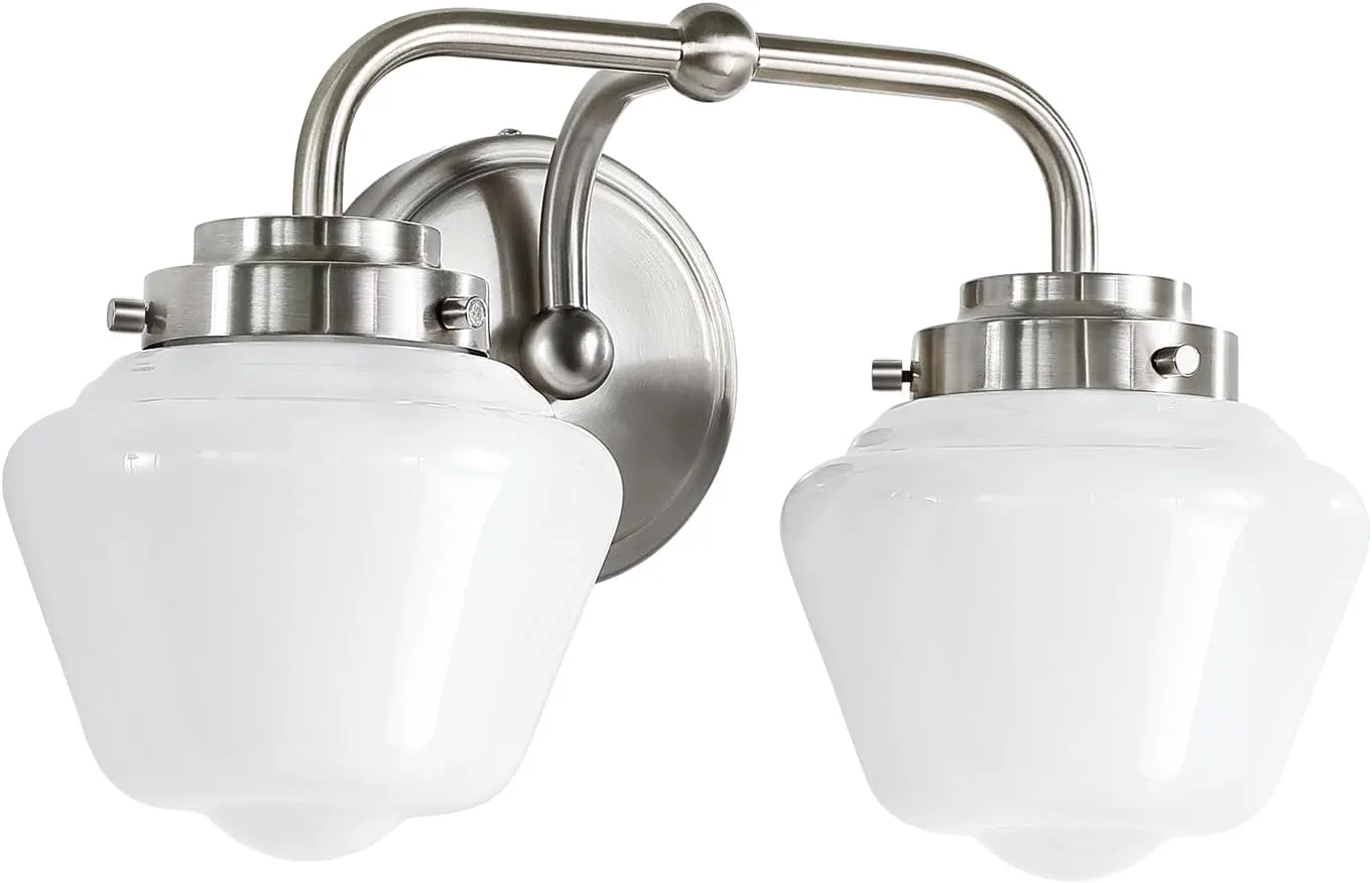 Bathroom Vanity Light Fixtures: 2-Lights Vanity Lighting Fixtures with Frosted Milky Glass Shades, Hardwired 11 in Brushed Nickel Vanity Lights Over Mirror (Exclude E26 Bulb)