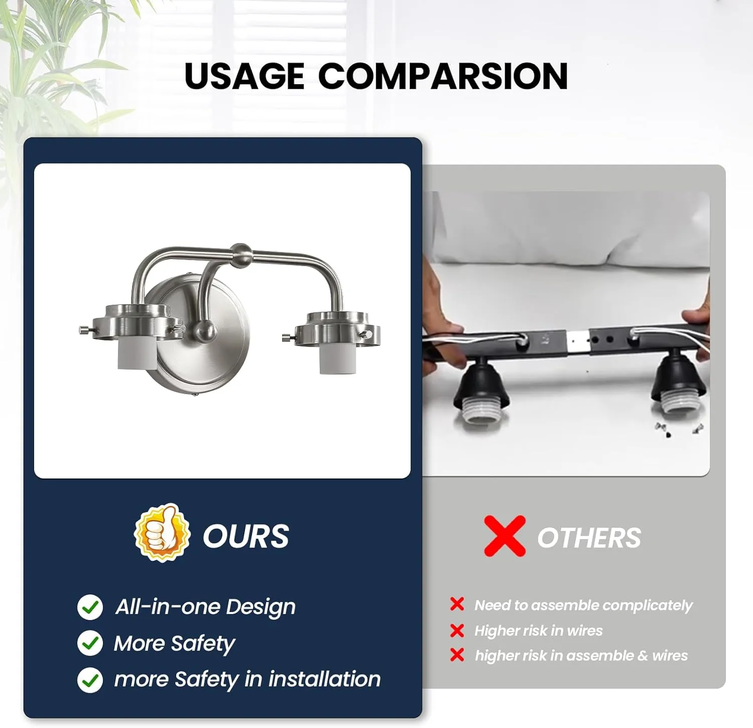 Bathroom Vanity Light Fixtures: 2-Lights Vanity Lighting Fixtures with Frosted Milky Glass Shades, Hardwired 11 in Brushed Nickel Vanity Lights Over Mirror (Exclude E26 Bulb)