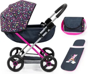 Bayer Design Dolls: Pram Cosy - Navy, Hot Pink, Fairy - Accessory for Dolls Up to 18", Matching Shoulder Bag, Blanket & Pillow, Foldable, Kids Ages 3 