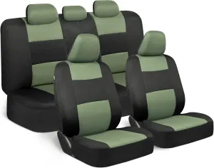 BDK PolyPro Car Seat Covers Full Set in Green on Black, Front and Rear Split Bench Seat Covers for Cars, Easy to Install Car Seats Cover Set and Accessories for Auto Trucks Van SUV - Green