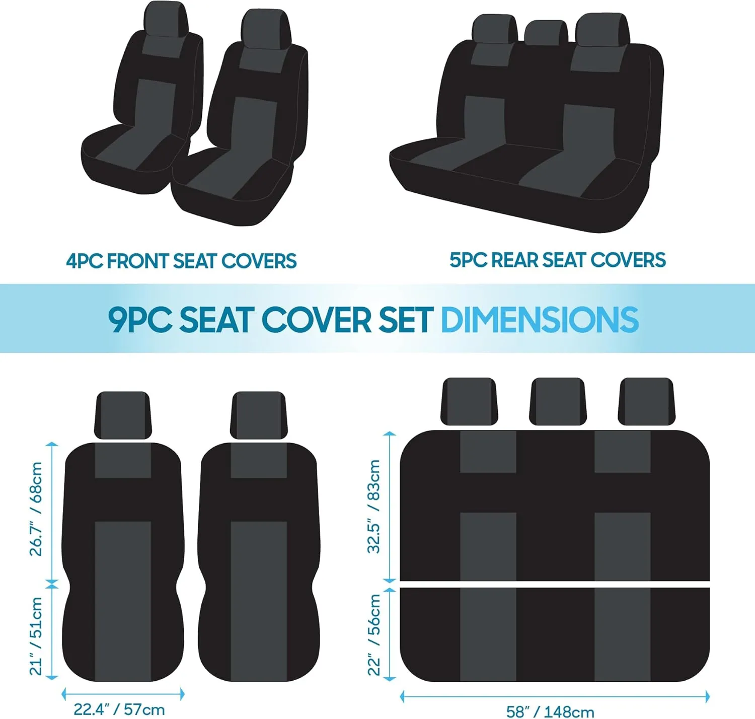 BDK PolyPro Car Seat Covers Full Set in Green on Black, Front and Rear Split Bench Seat Covers for Cars, Easy to Install Car Seats Cover Set and Accessories for Auto Trucks Van SUV - Green