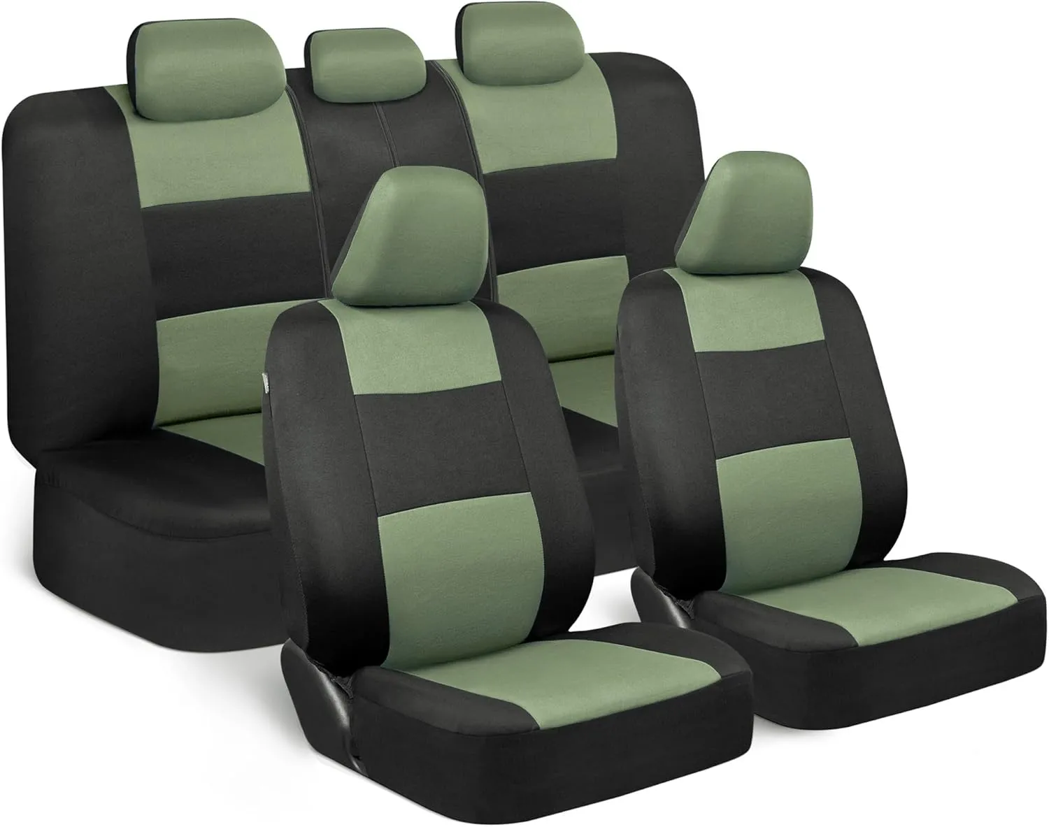BDK PolyPro Car Seat Covers Full Set in Green on Black, Front and Rear Split Bench Seat Covers for Cars, Easy to Install Car Seats Cover Set and Accessories for Auto Trucks Van SUV - Green