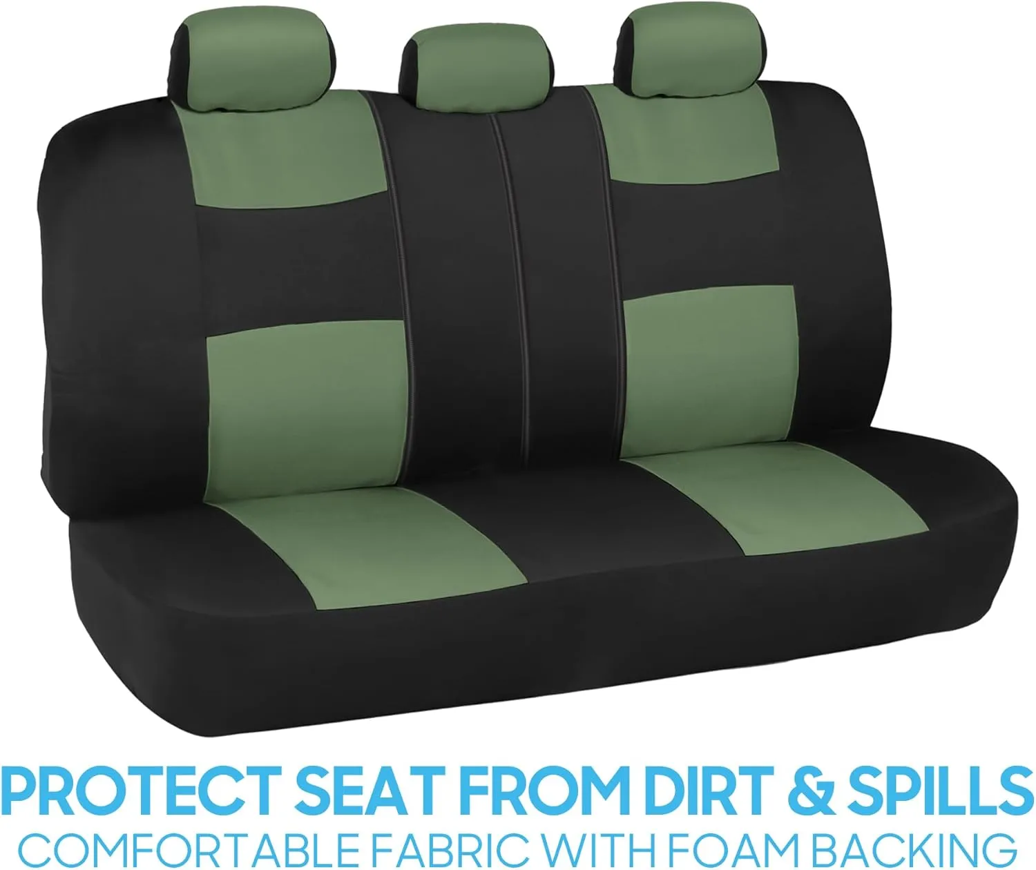 BDK PolyPro Car Seat Covers Full Set in Green on Black, Front and Rear Split Bench Seat Covers for Cars, Easy to Install Car Seats Cover Set and Accessories for Auto Trucks Van SUV - Green