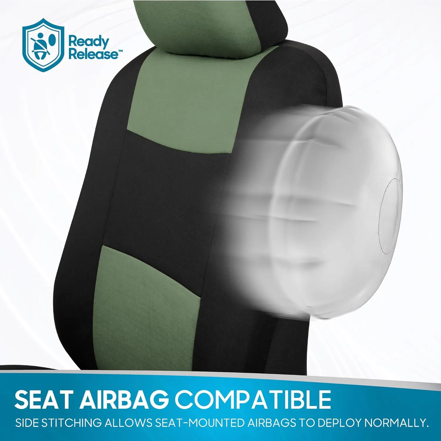 BDK PolyPro Car Seat Covers Full Set in Green on Black, Front and Rear Split Bench Seat Covers for Cars, Easy to Install Car Seats Cover Set and Accessories for Auto Trucks Van SUV - Green