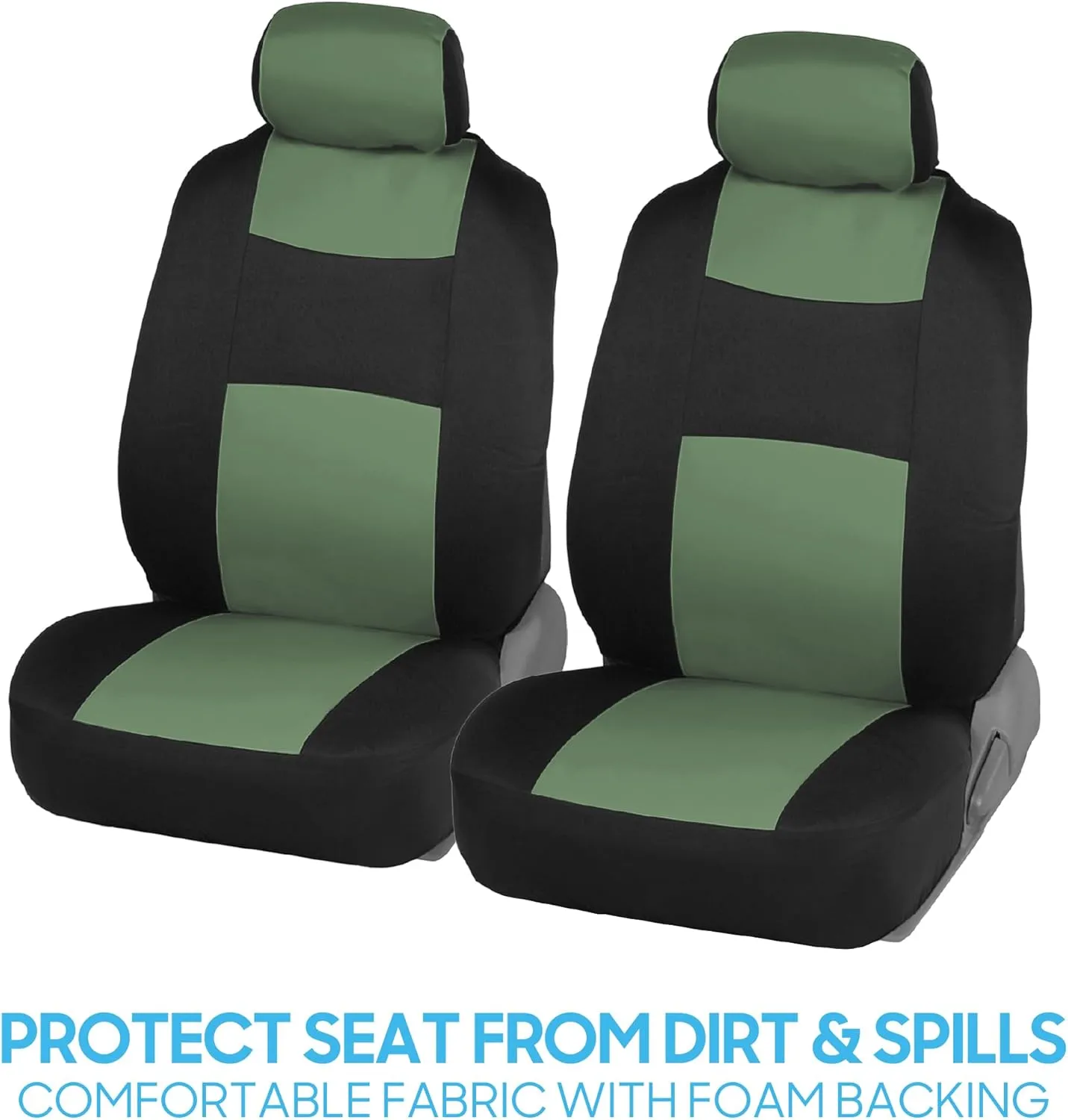 BDK PolyPro Car Seat Covers Full Set in Green on Black, Front and Rear Split Bench Seat Covers for Cars, Easy to Install Car Seats Cover Set and Accessories for Auto Trucks Van SUV - Green