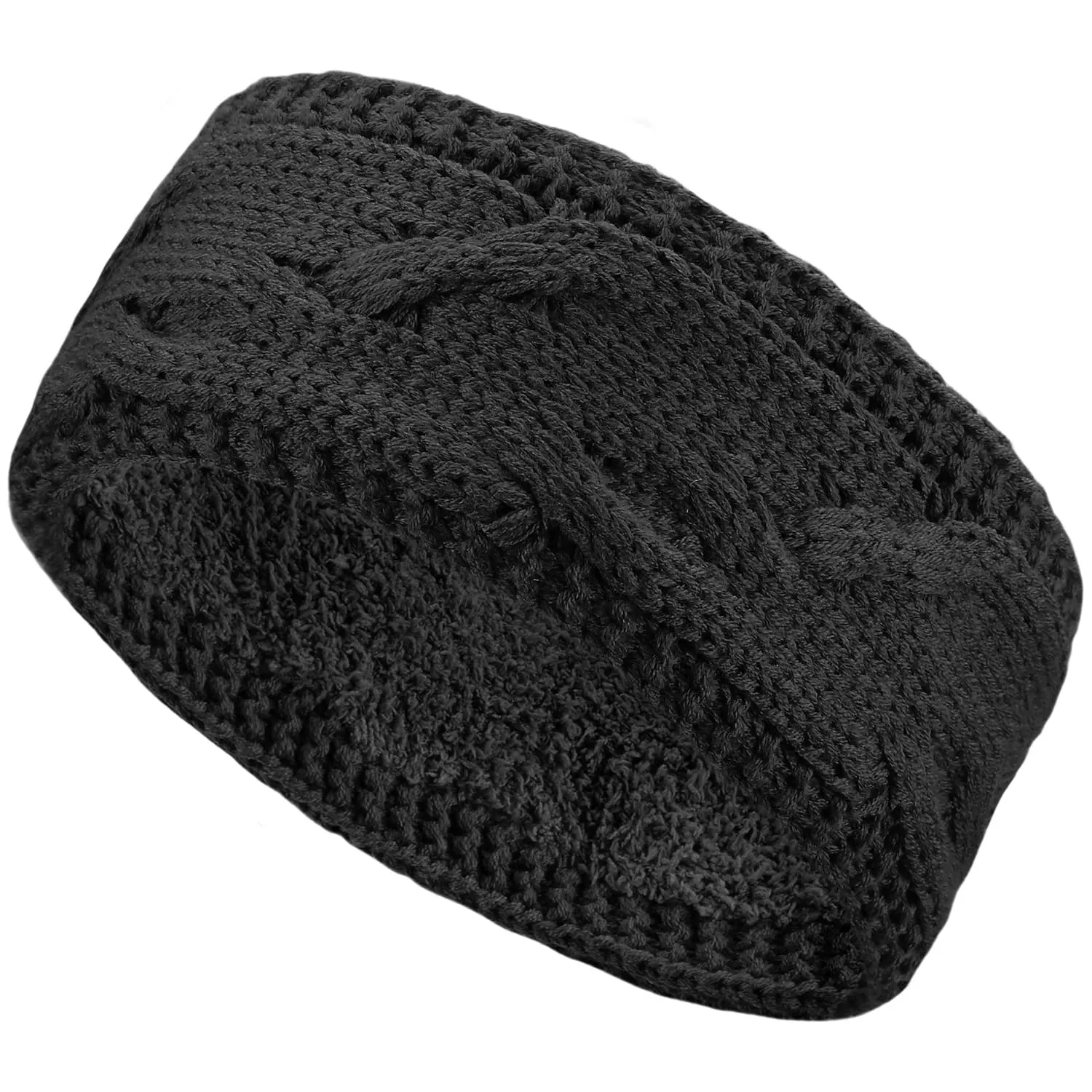 Be Your Own Style BYOS Women's Classic Cable Warm Fleece Lined Crochet Knit Headband Head Wrap Ear Warmer