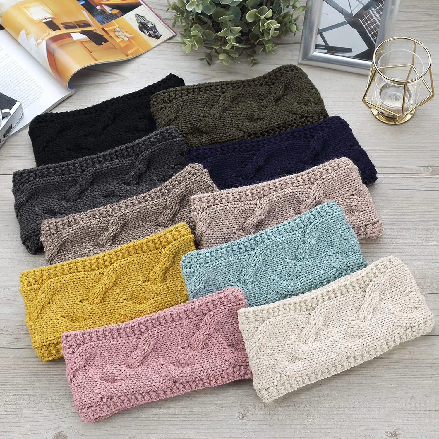 Be Your Own Style BYOS Women's Classic Cable Warm Fleece Lined Crochet Knit Headband Head Wrap Ear Warmer