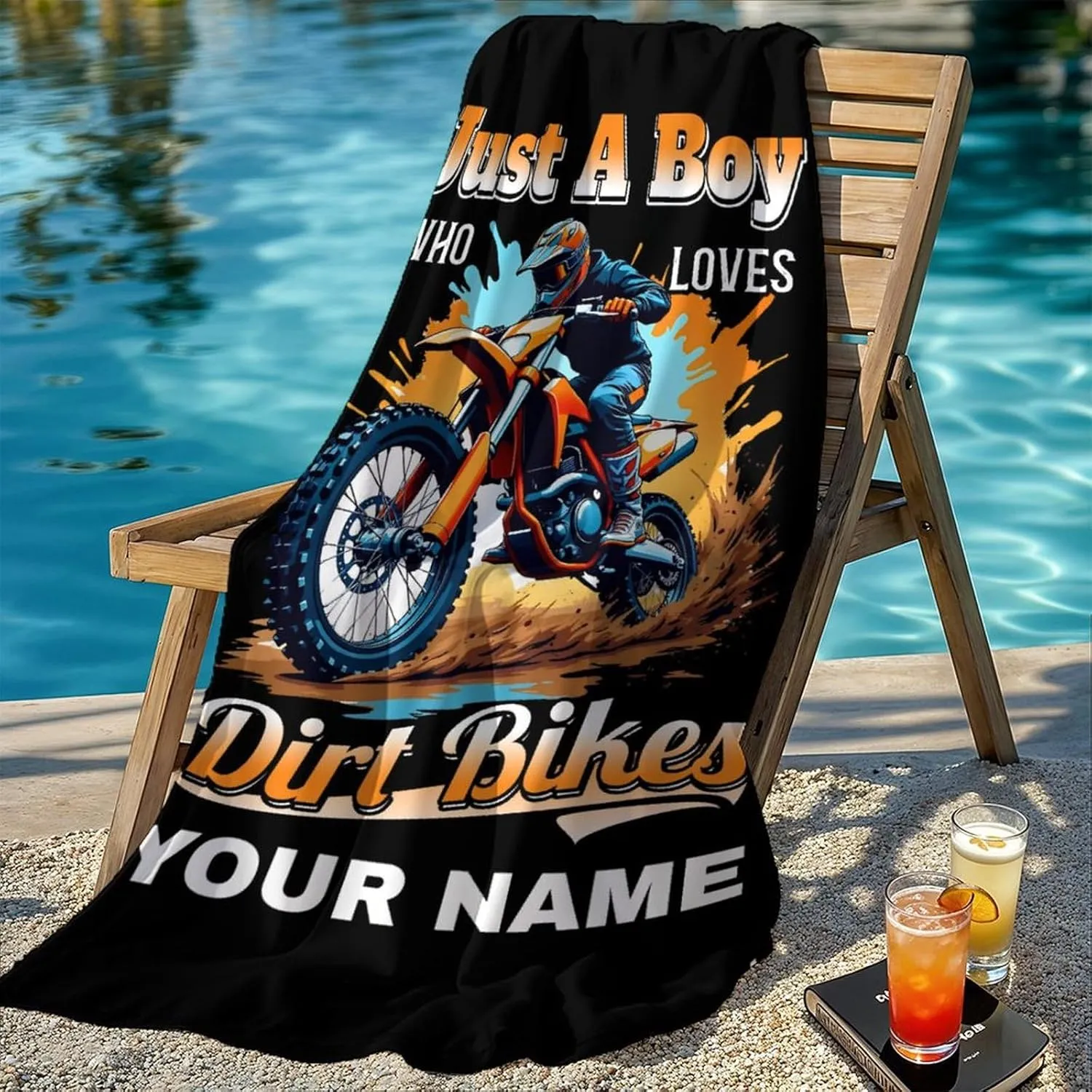 Beach Towels for Kids, Personalized Lightweight Quick Dry Dirt Bike Towels for Boys Car Lovers, 60x30 Inch Dirt Bike Beach Essentials Gifts for Holiday, Seaside, Pools, Swimming, Picnic
