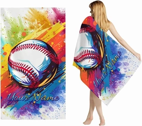 Beach Towel for Boys, Personalized Sandless Quick Dry Baseball Towels for Kids Teens, Custom 60x30 Inch Sports Comfortable Beach Essentials for Camping, Travel, Seaside