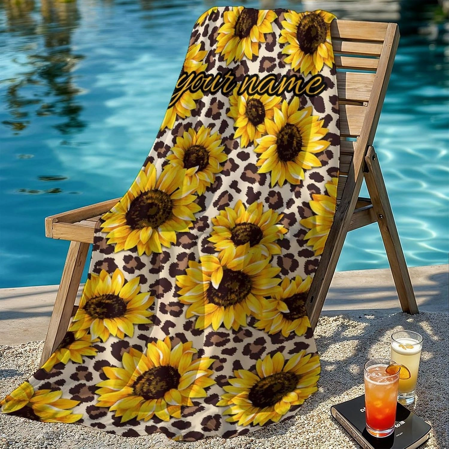 Beach Towel for Kids, Personalized Sandfree Absorbent Aesthetic Towels for Teens Girls, Custom 60x30 Inch Comfortable Sunflower Beach Essentials for Fitness, Summer, Sports Events
