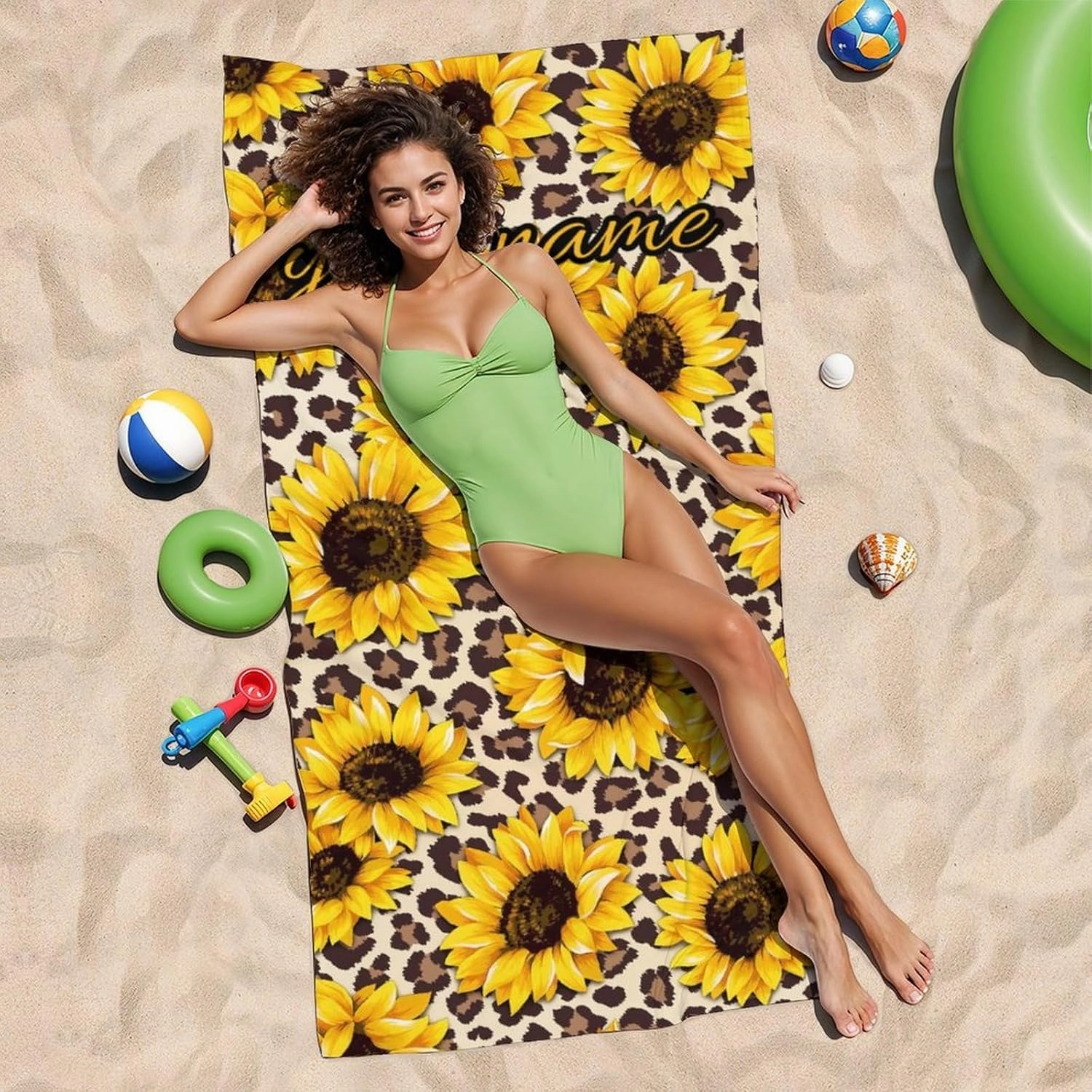 Beach Towel for Kids, Personalized Sandfree Absorbent Aesthetic Towels for Teens Girls, Custom 60x30 Inch Comfortable Sunflower Beach Essentials for Fitness, Summer, Sports Events