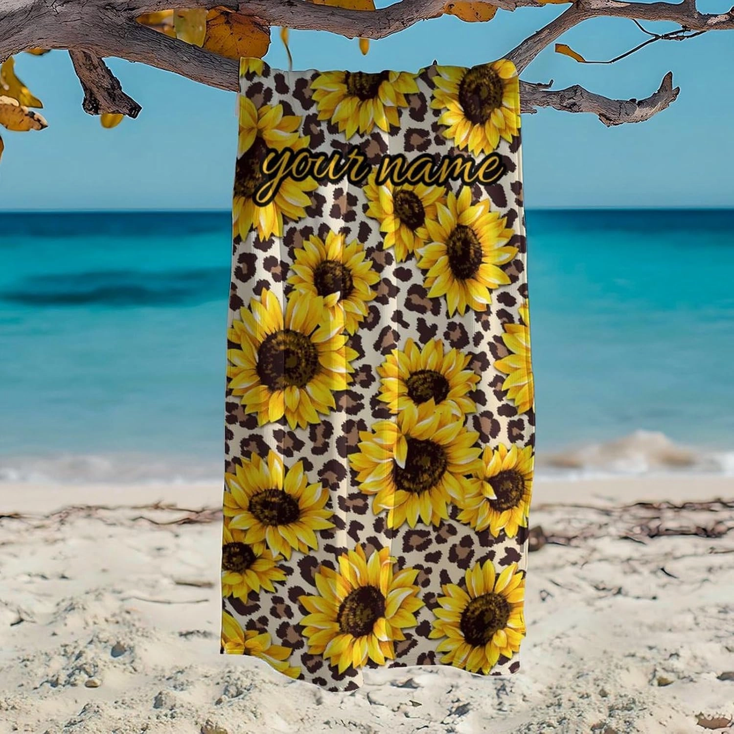 Beach Towel for Kids, Personalized Sandfree Absorbent Aesthetic Towels for Teens Girls, Custom 60x30 Inch Comfortable Sunflower Beach Essentials for Fitness, Summer, Sports Events