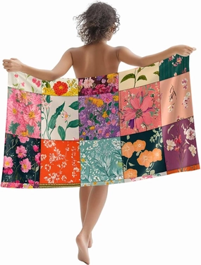 Beach Towel Rectangular Stitching Vintage Flowers Spring Towels for Beach, Bath, Pool, Gym, Yoga-Lightweight, Quick Dry Oversized Beach Towel - Compact Travel Towel 31x63 inch