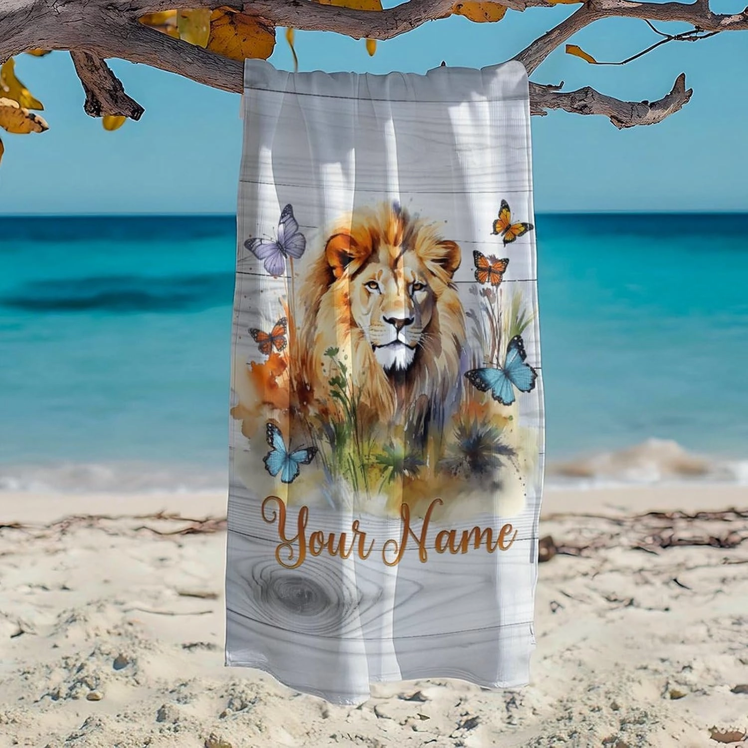 Beach Towels for Kids, Personalized Lightweight Lion Bathroom Towels for Teens Girls, 60x30 Inch Aesthetic Beach Essentials for Summer Holiday, Seaside, Pools, Travel, Picnic