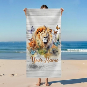 Beach Towels for Kids, Personalized Lightweight Lion Bathroom Towels for Teens Girls, 60x30 Inch Aesthetic Beach Essentials for Summer Holiday, Seaside, Pools, Travel, Picnic