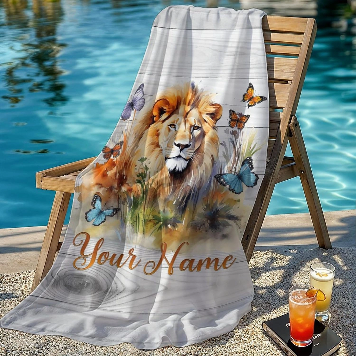 Beach Towels for Kids, Personalized Lightweight Lion Bathroom Towels for Teens Girls, 60x30 Inch Aesthetic Beach Essentials for Summer Holiday, Seaside, Pools, Travel, Picnic