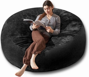 Bean Bag Chair 6Ft, Memory Foam Filled, Large Beanbag Chairs for Adults and Teens, Soft Sofa with Removable Flannel Cover, Round Couch for Living Room Bedroom College Dorm (Black, 6FT-67×67"×24")