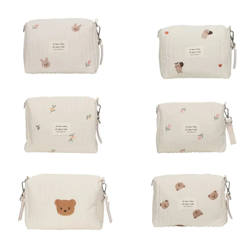 Bear Embroidered Stroller Organizer Diaper & Nursing Pouch
