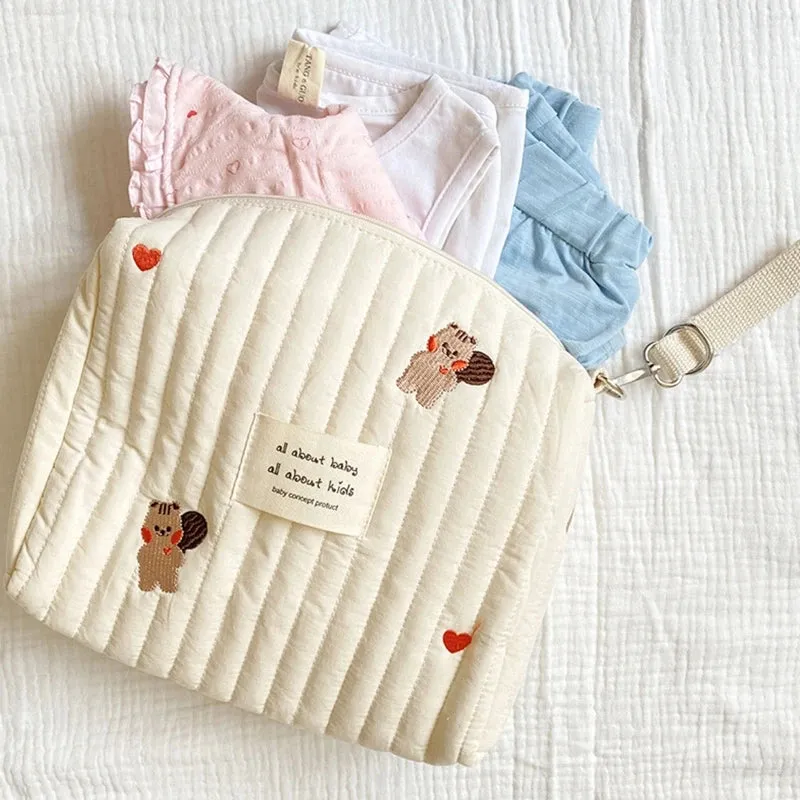 Bear Embroidered Stroller Organizer Diaper & Nursing Pouch