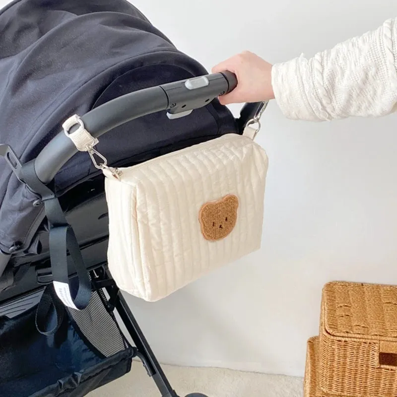 Bear Embroidered Stroller Organizer Diaper & Nursing Pouch