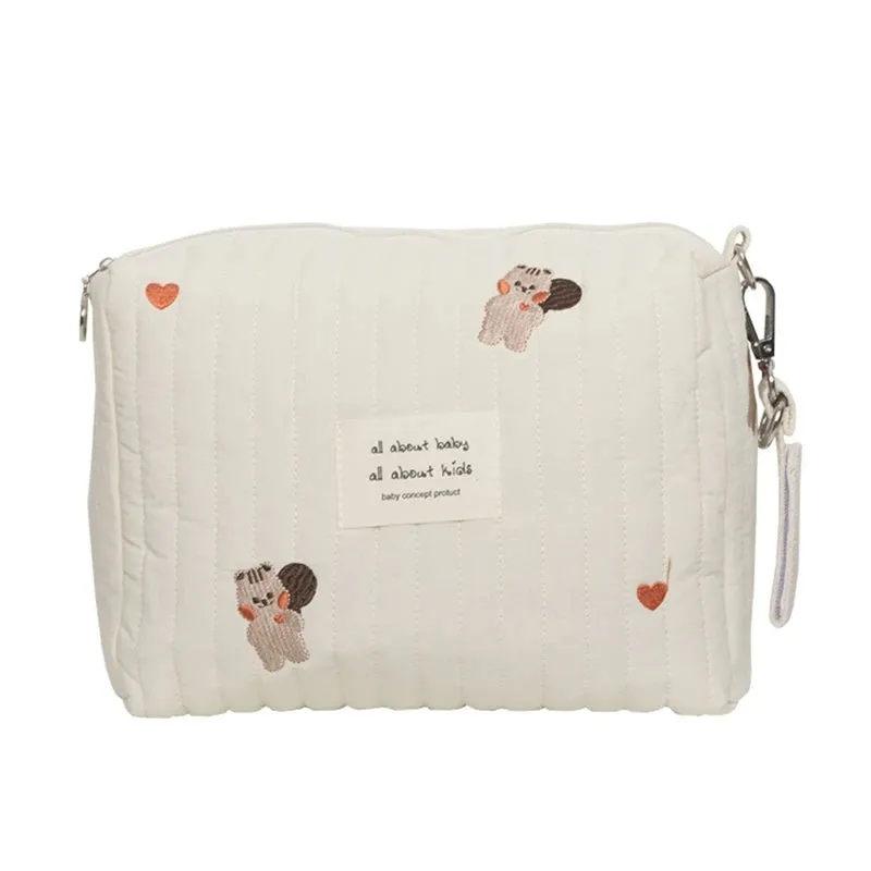 Bear Embroidered Stroller Organizer Diaper & Nursing Pouch