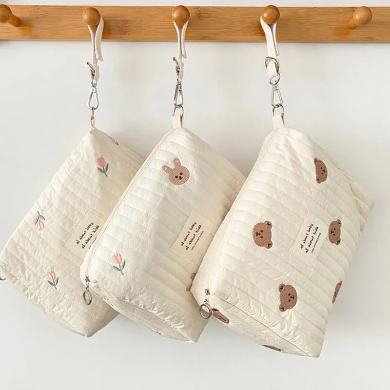 Bear Embroidered Stroller Organizer Diaper & Nursing Pouch