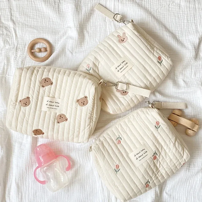 Bear Embroidered Stroller Organizer Diaper & Nursing Pouch