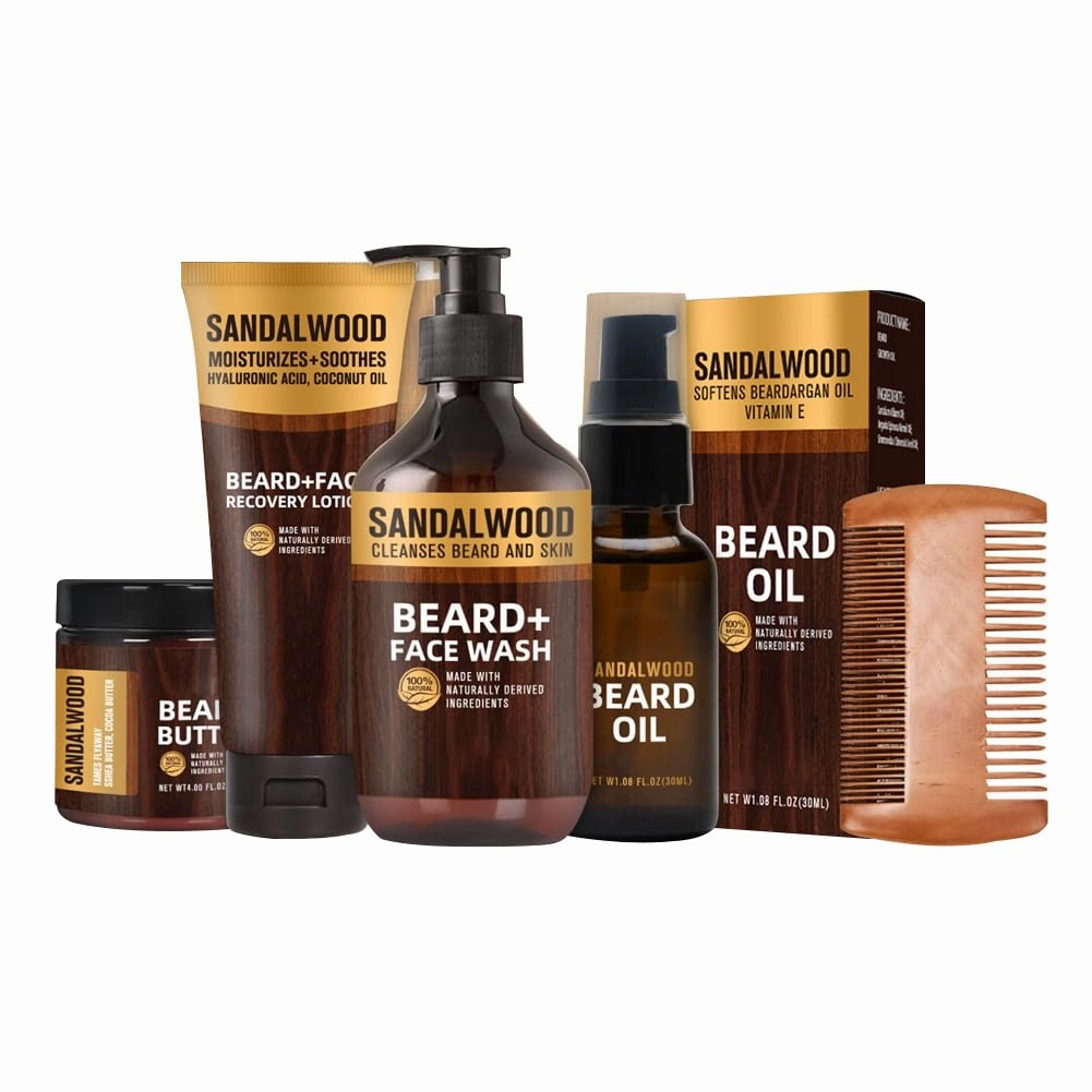 Beard Kit for Men Grooming & Care,Male Beard Care Kit with Oil,Face Wash,Face Lotion,Balm and Comb,Men Beards Grooming Kit for Cleansing,Softening,Smoothing and Nourishing,Man Gift Dad Gifts