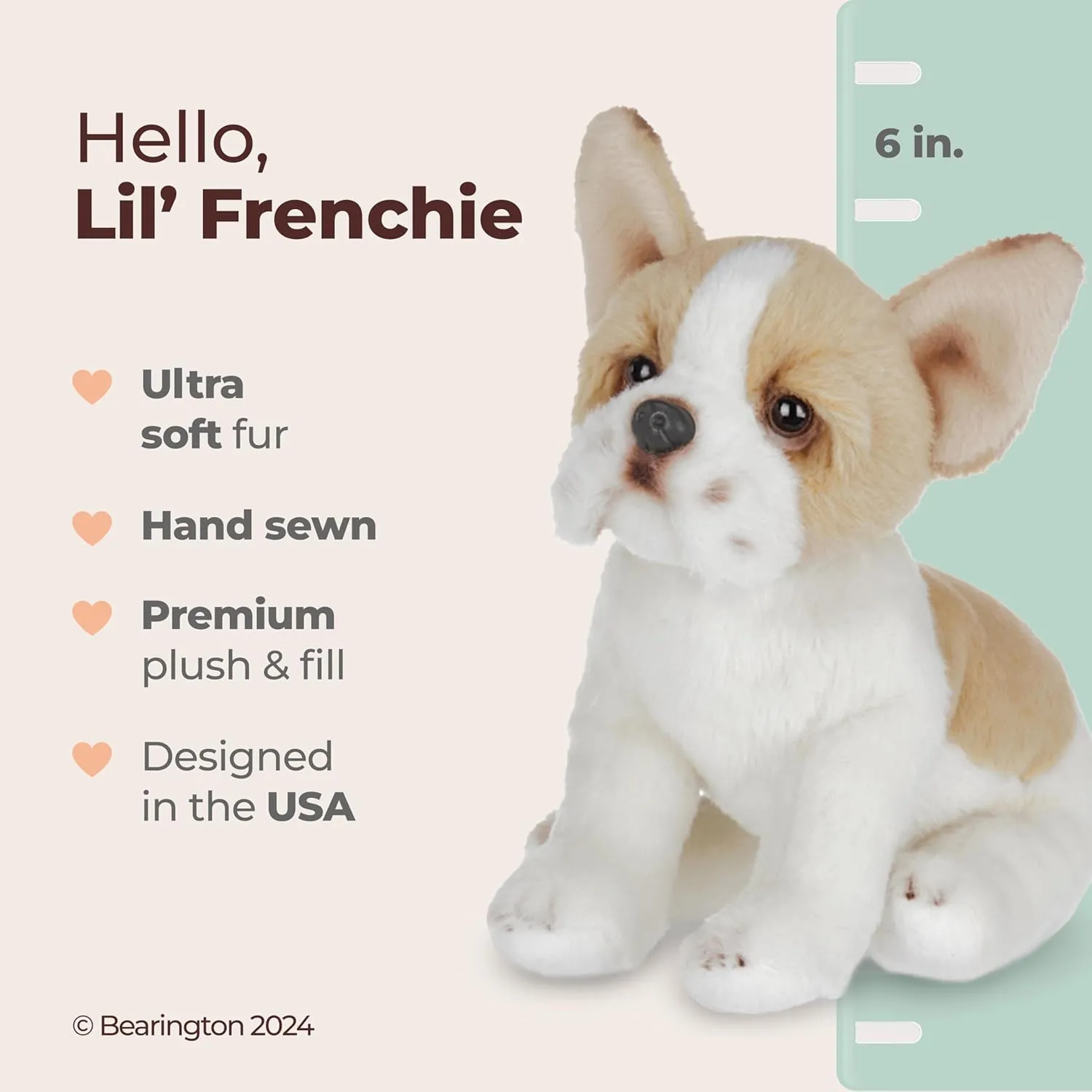 Bearington Lil' Frenchie The French Bulldog Stuffed Animal, 6 Inch Bulldog Stuffed Animal