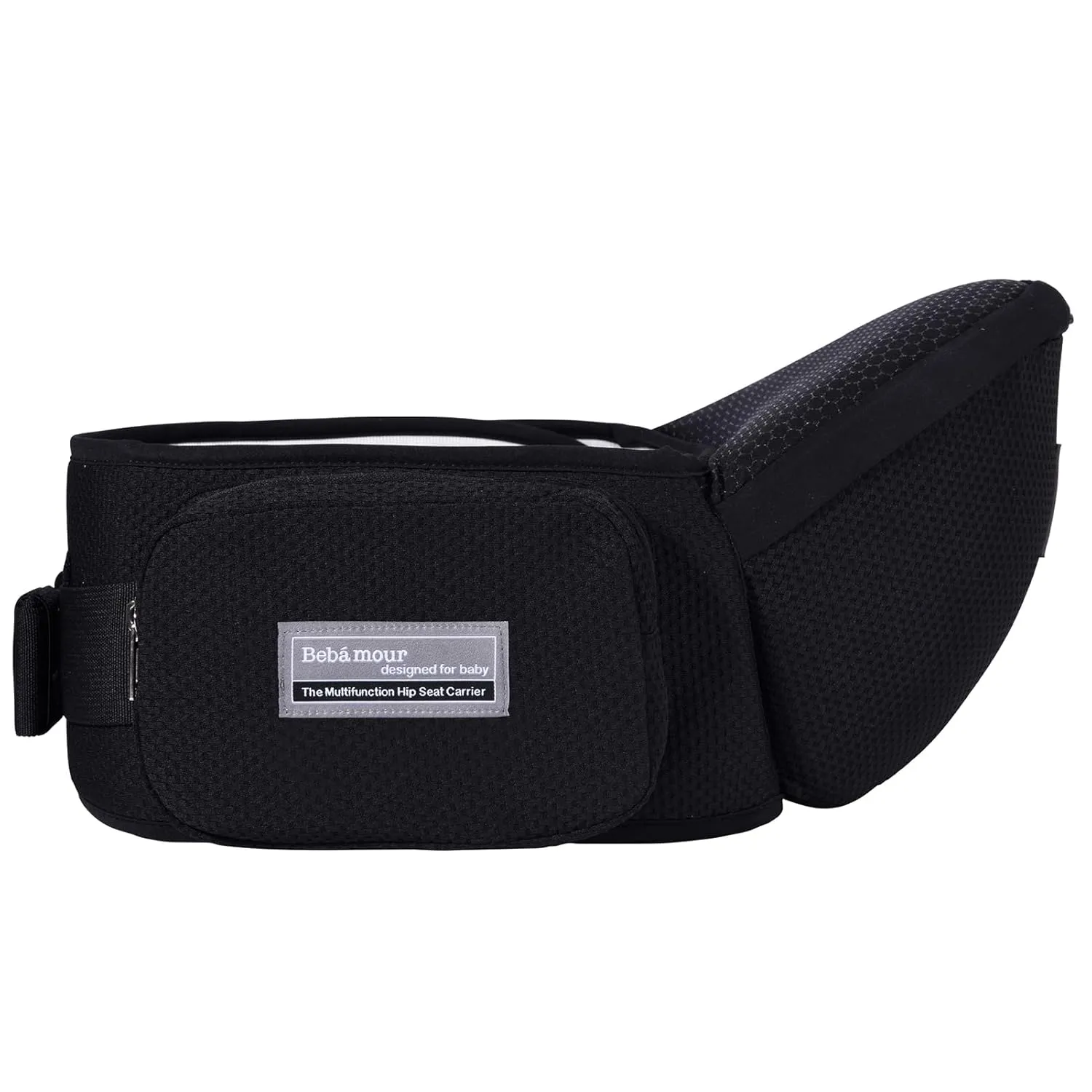 Bebamour Baby Carrier Newborn to Toddler-2 in 1 Hip Seat & Carrier Front and Back Carry with Head Hood & 3 Pieces Teething Pads& Waist Extenders & Storage Bag 0-36 Months (New Black)