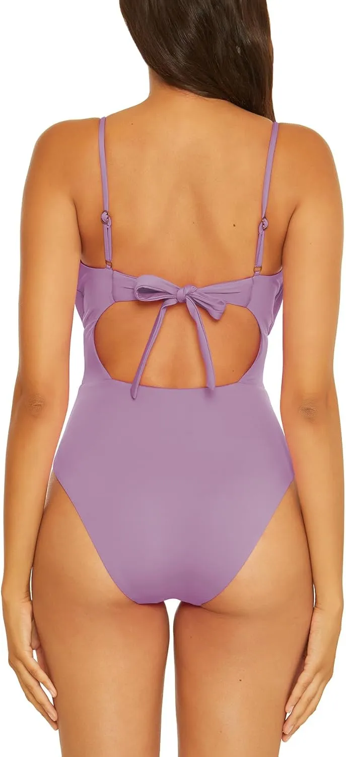 BECCA Women's Standard Color Code Shirred One Piece Swimsuit, Plunge Neck, Bathing Suits