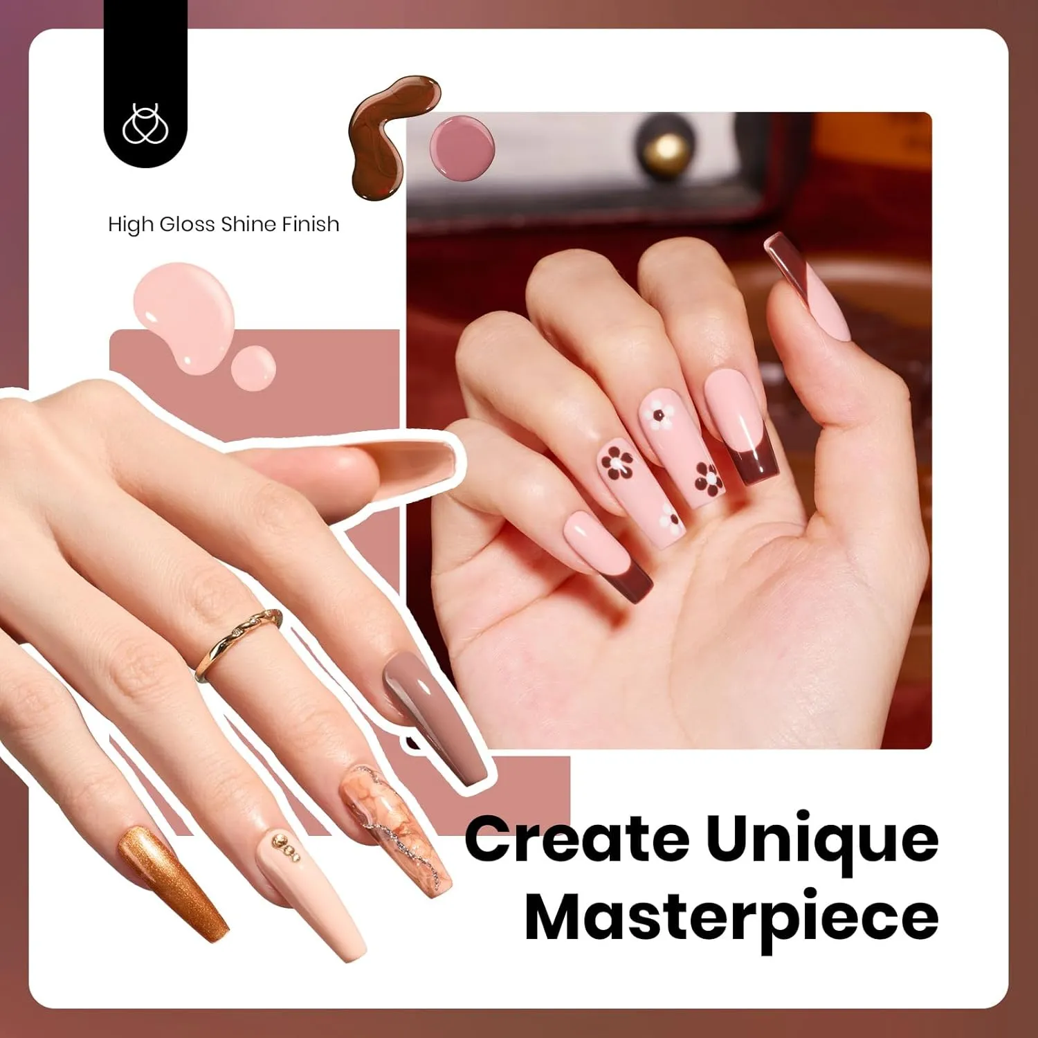 Beetles Neutral Gel Nail Polish Set 6Pcs, 15ml Nude Light Skin Dark Brown Warm Shades Nail Kit, Full Size Long Lasting DIY Art Salon & Home for Women Colorful Bottle Gel