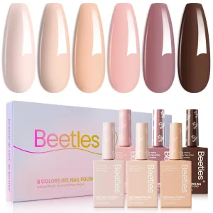 Beetles Neutral Gel Nail Polish Set 6Pcs, 15ml Nude Light Skin Dark Brown Warm Shades Nail Kit, Full Size Long Lasting DIY Art Salon & Home for Women Colorful Bottle Gel