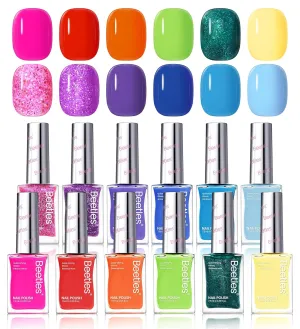 Beetles Quick Dry Nail Polish Set - Glitter Neon Nail Polish Kit 12 Colors Pink Green Blue Yellow Red Regular Air Dry Fingernail Polish Pack for Women Gift Beetles 12 ColorsS