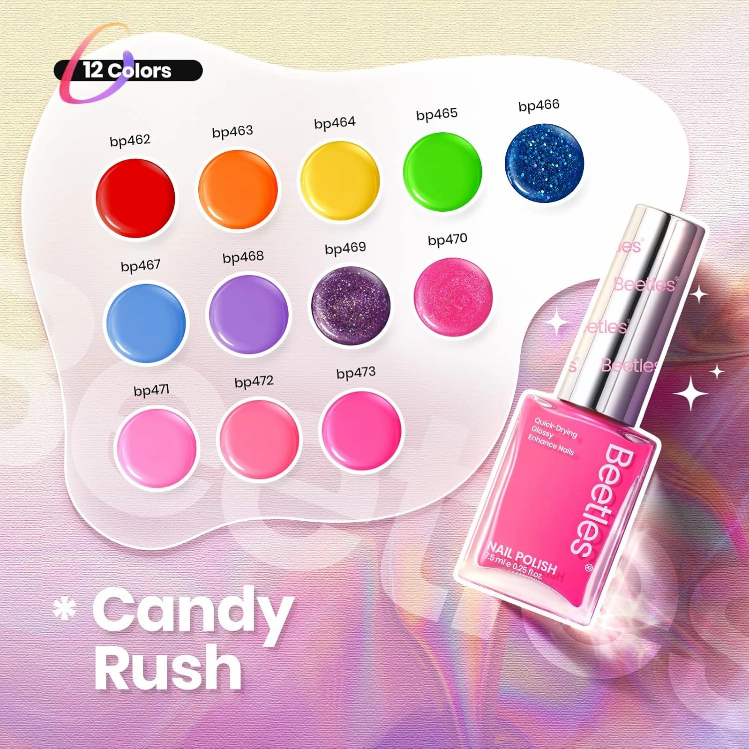 Beetles Nail Polish Set 12 Colors Neon Hot Pink Blue Purple Bright Nail Polish Summer Glitter Nail Polish Kit Air Quick Dry Fingernail Polish Diy Nail Art Set Home