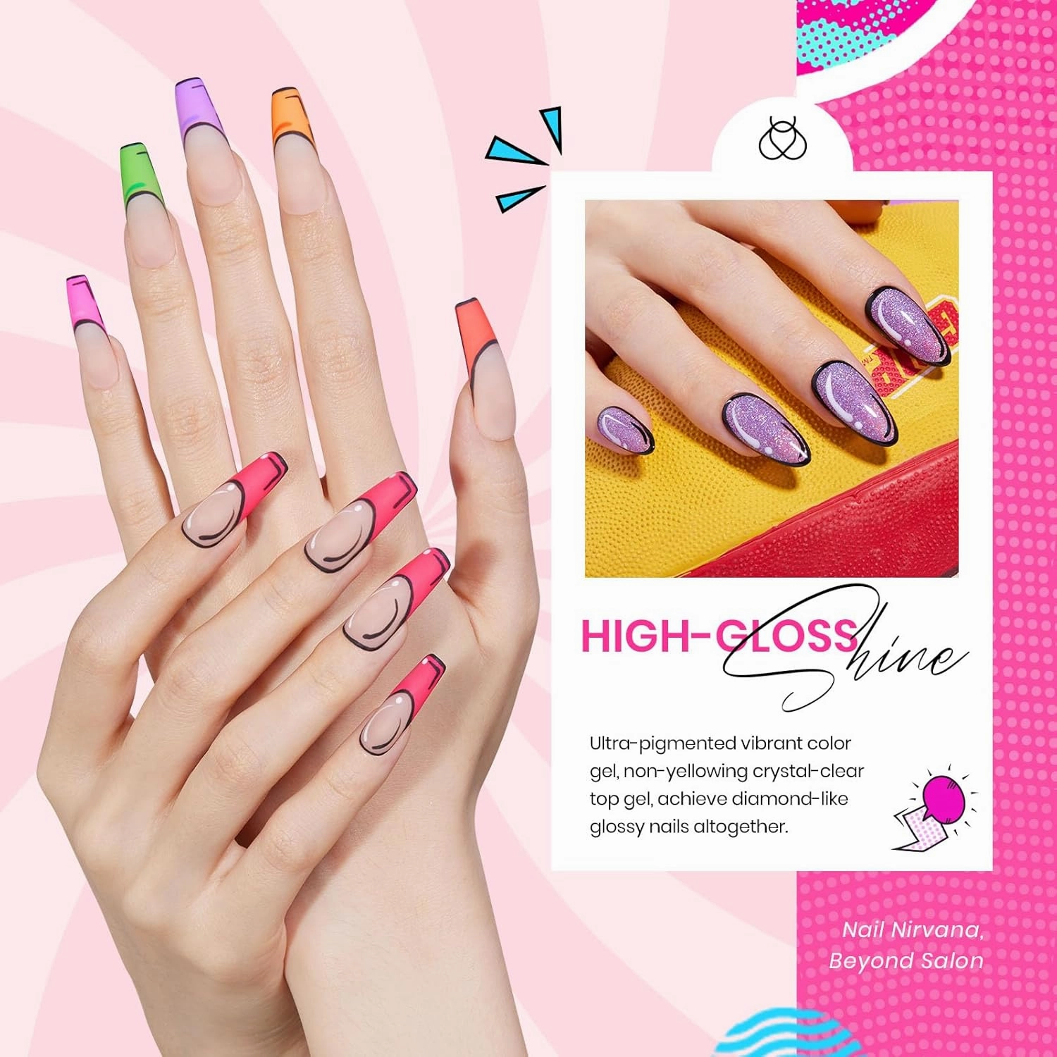 Beetles Summer Gel Nail Polish Set 24pcs Jelly Neon Hot Pink Orange Green Blue Purple Color with White Black Liner Gel Polish and Base Top Coat Nail Art Pen Gifts for Women Fancy Pop
