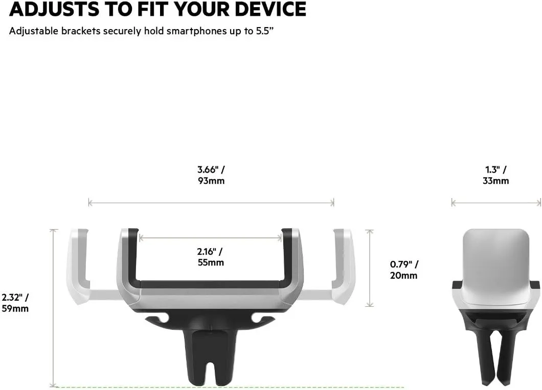 Belkin Car Vent Mount, Black and Silver, Phone Stand for iPhones, Samsungs, LGs & Most Smartphones, Adjustable to Fit 5.5-Inch Screens