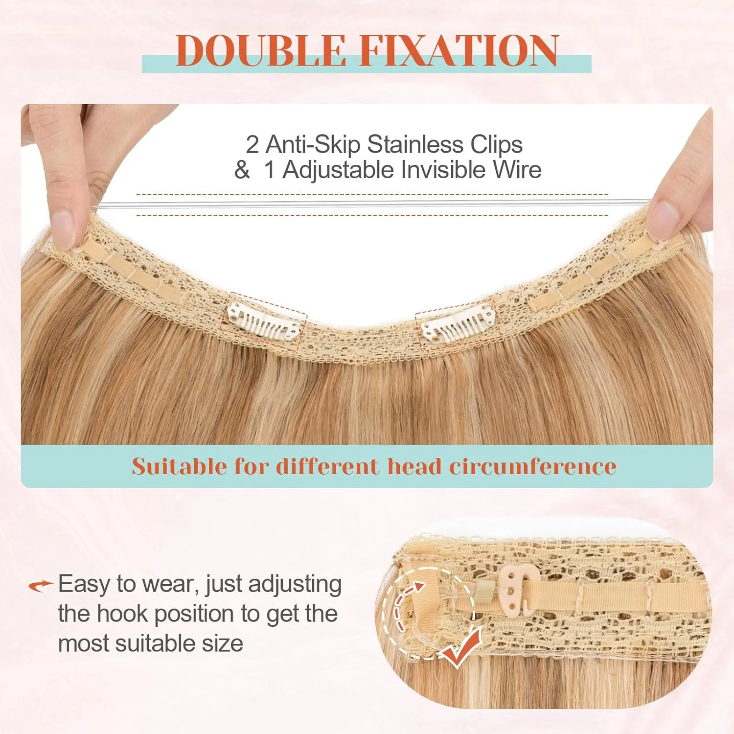 Benehair Halo Hair Extensions Real Human Hair 16 Inch Halo Extensions for Women 100% Human Hair Invisible Wire Hair Extensions Golden Brown Hightlights Bleach Blonde #12P613