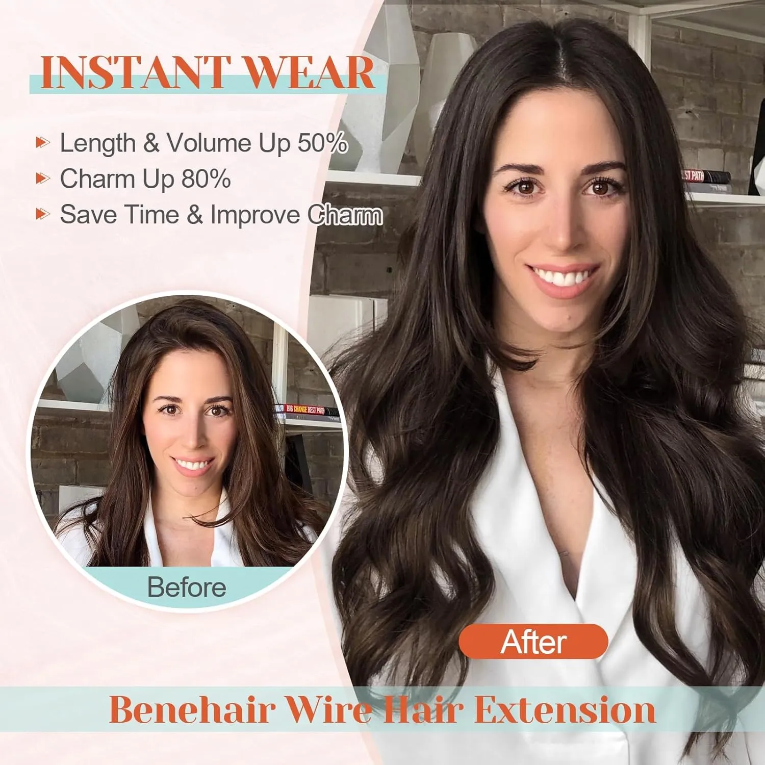Benehair Halo Hair Extensions Real Human Hair 16 Inch Halo Extensions for Women 100% Human Hair Invisible Wire Hair Extensions Golden Brown Hightlights Bleach Blonde #12P613