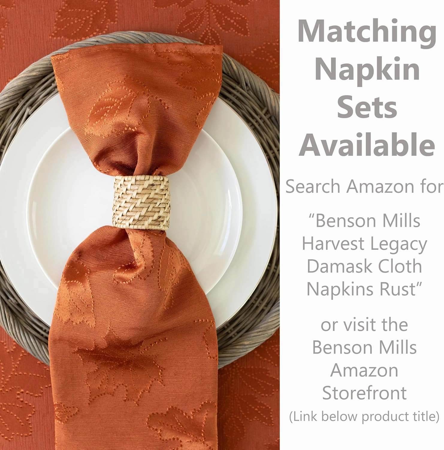 Benson Mills Harvest Legacy Damask Fabric Table Cloth Fall, Harvest, and Thanksgiving Tablecloth (Rust/Burnt Orange, 60" x 120" Rectangular)