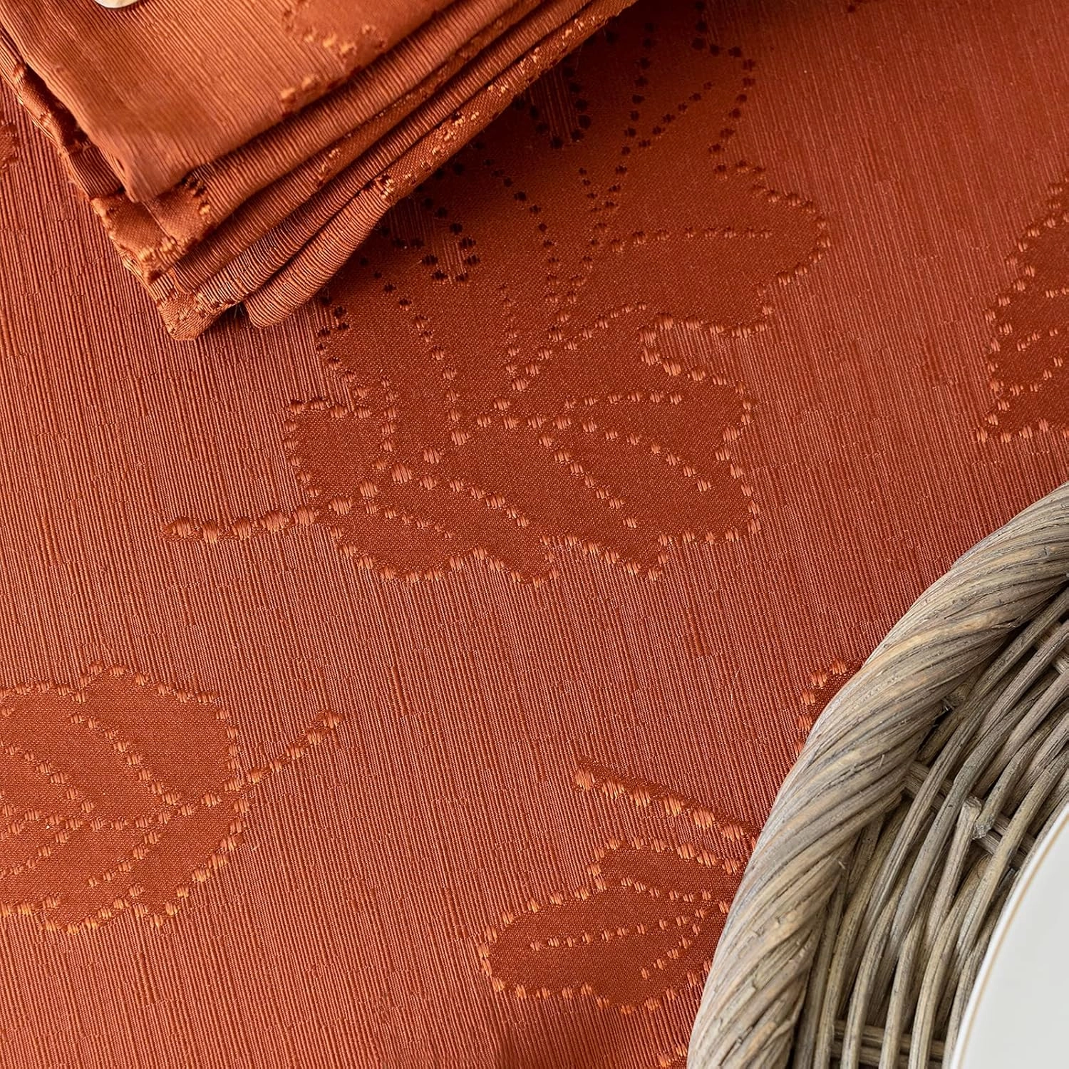 Benson Mills Harvest Legacy Damask Fabric Table Cloth Fall, Harvest, and Thanksgiving Tablecloth (Rust/Burnt Orange, 60" x 120" Rectangular)