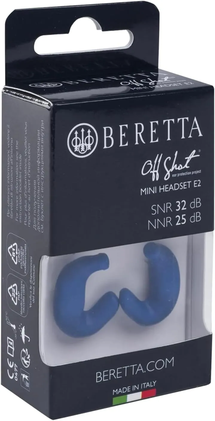 Beretta Mini Headset E2 32db SNR Soft Silicone Ergonomic Shooting Noise Protection Ear Plugs with Adjustable Cord & Soft Case