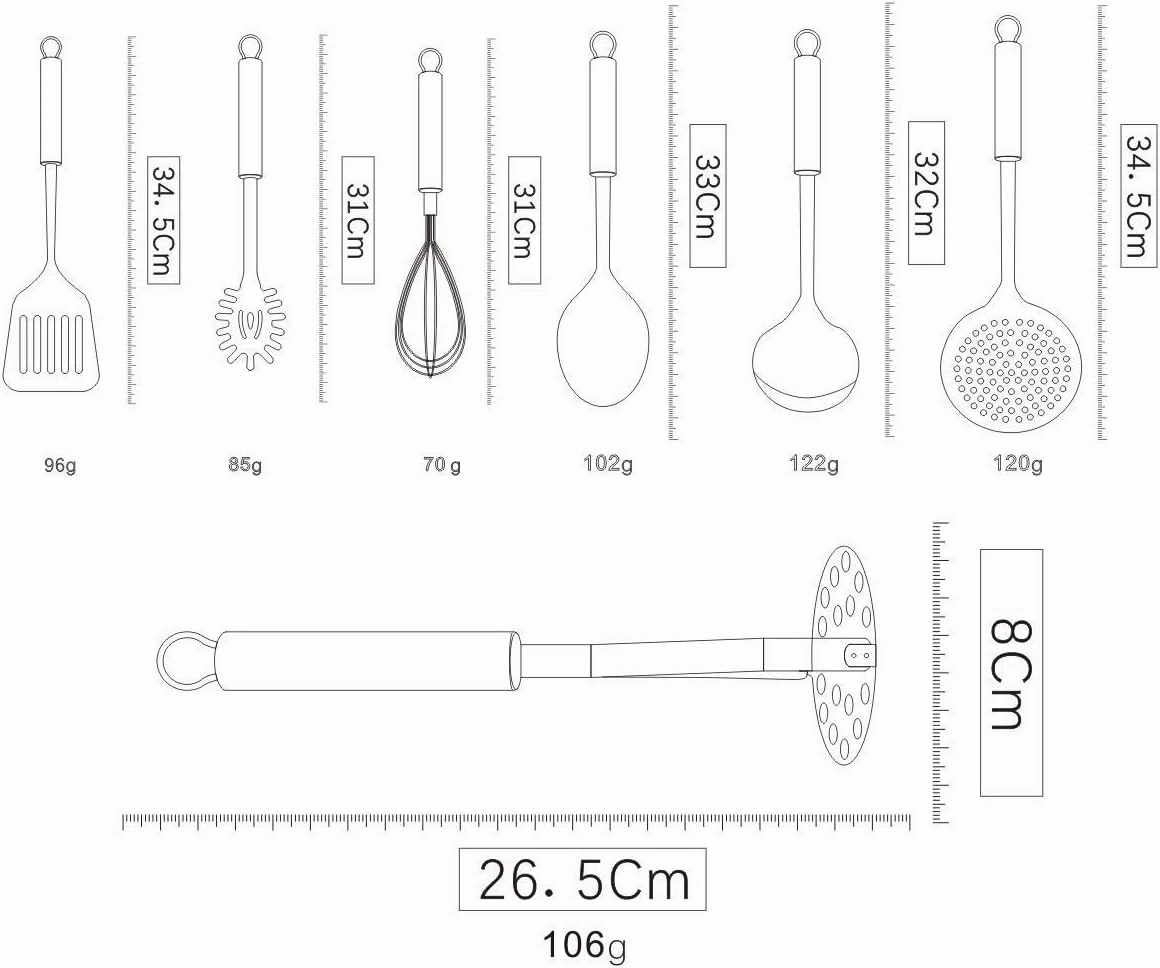 Berglander Cooking Utensil Set 8 Piece, Stainless Steel Kitchen Tool Set with Stand,Cooking Utensils, Slotted Tuner, Ladle, Skimmer, Serving Spoon, Pasta Server,Potato Maseher, Egg Whisk. （8 Pieces）