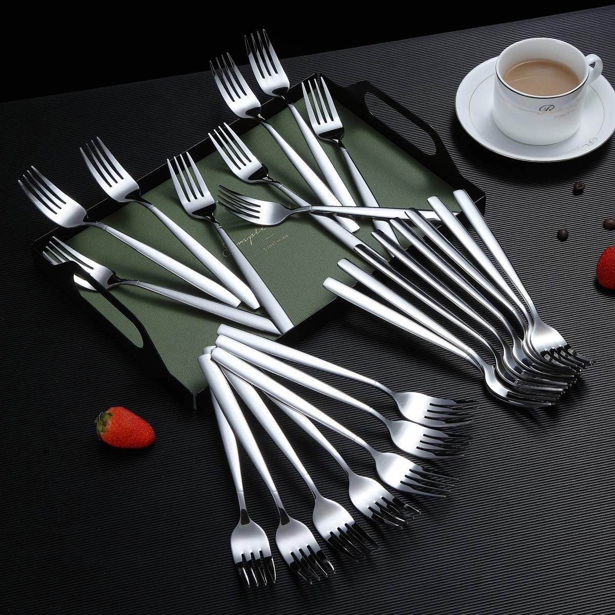 Berglander Dinner Forks of 24, Stainless Steel Modern Fork Set, Forks And Spoons Silverware, Spoons And Forks Set