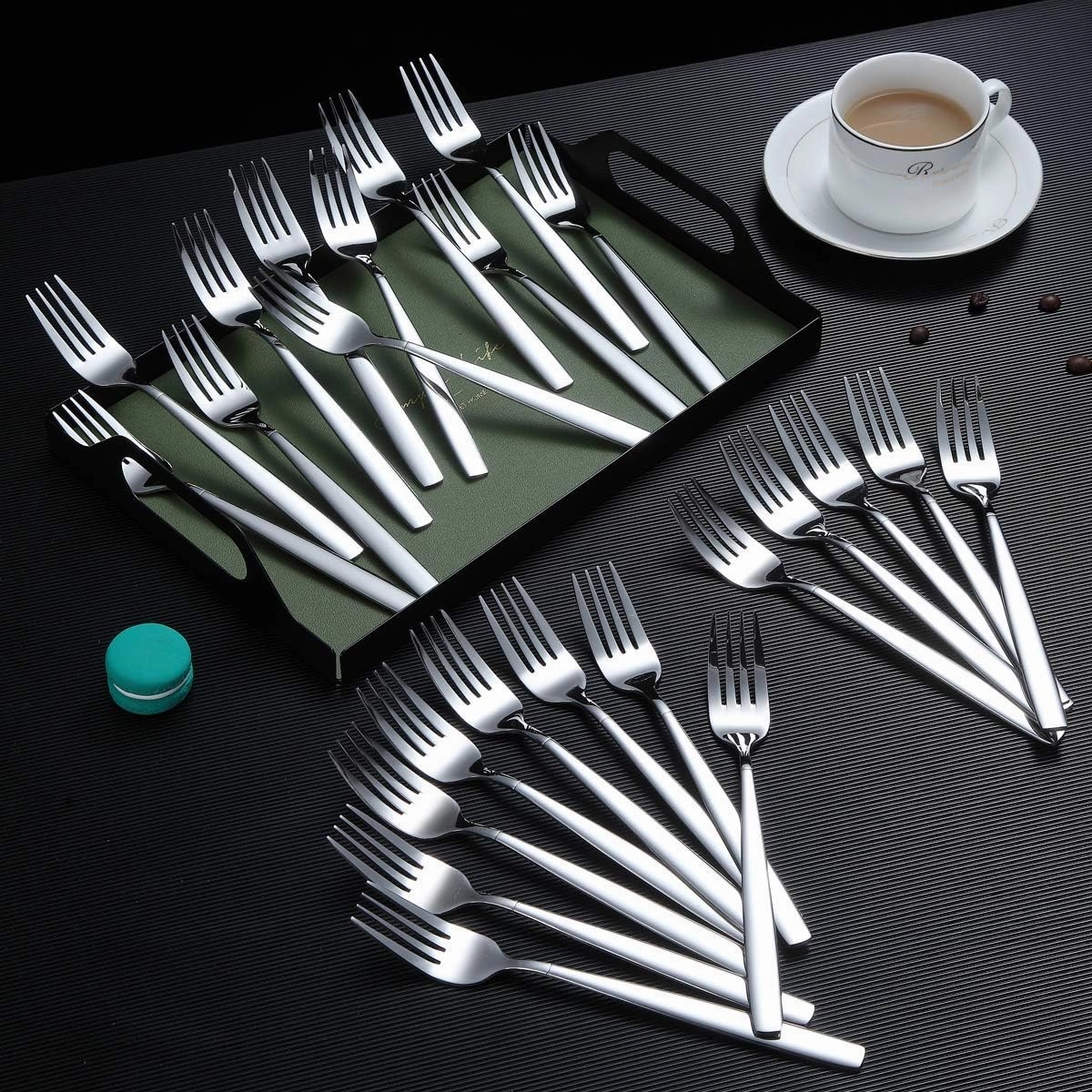 Berglander Dinner Forks of 24, Stainless Steel Modern Fork Set, Forks And Spoons Silverware, Spoons And Forks Set