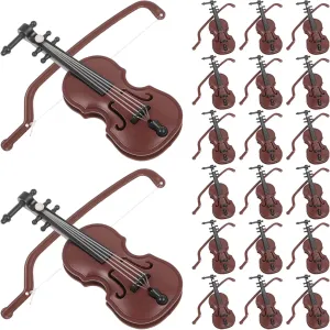 BESPORTBLE Tiny Violin with Bow: 20 Sets Mini Musical Instrument 1/12 Scale Dollhouse Decor Miniature Violin Model for Fairy Garden Holiday Tree Decoration
