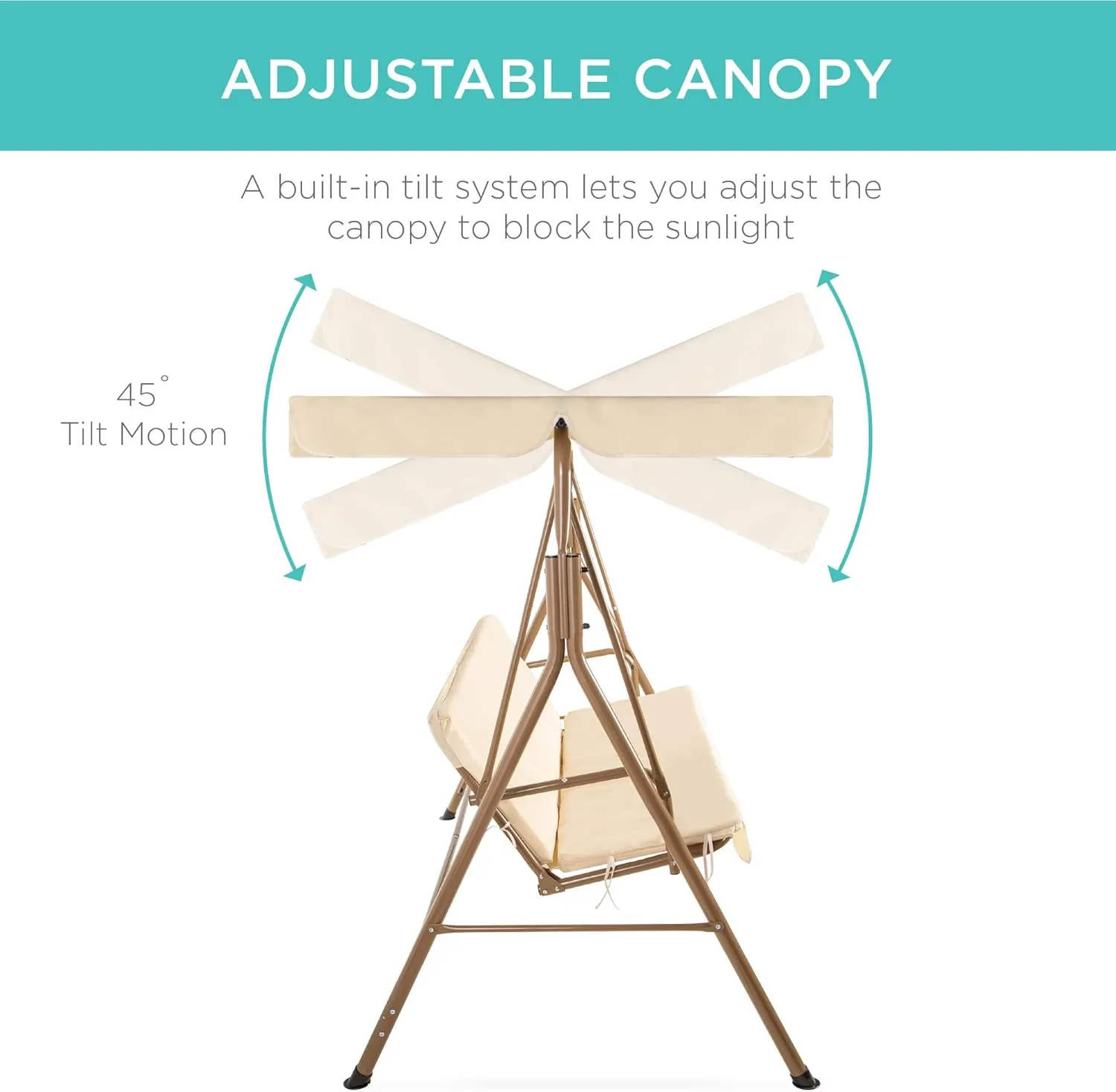 Best Choice Products 2-Person Outdoor Patio Swing Chair, Hanging Glider Porch Bench for Garden, Poolside, Backyard w/Convertible Canopy, Adjustable Shade, Removable Cushions - Beige