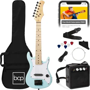 Best Choice Products 30in Kids Electric Guitar Beginner Starter Kit w/ 5W Amplifier, Strap, Gig Bag, Strings, Picks - Powder Blue